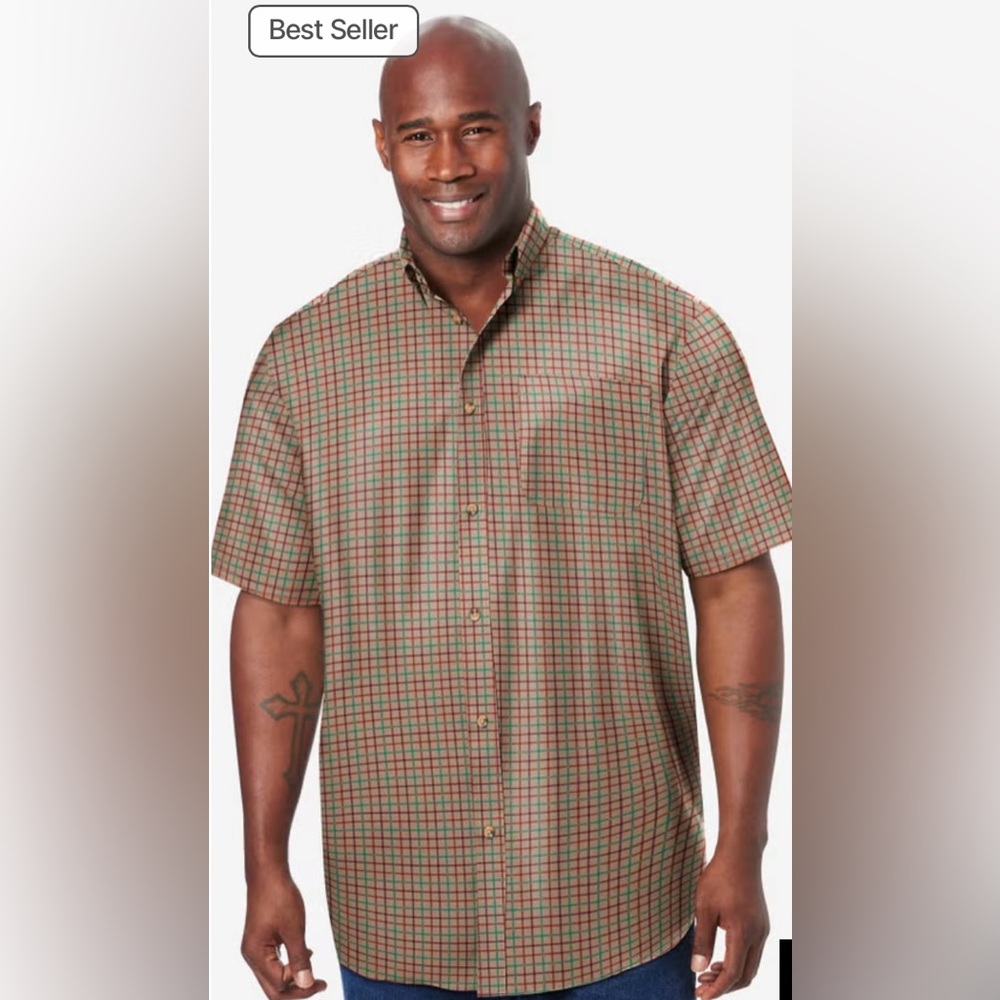 Kingsize Men’s Khaki Plaid Short Sleeve Shirt